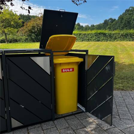 Metzler Mülltonnenbox mit Edelstahl Akzenten | 3er | 240l | Anthrazit | mit Sichtstreifen | rostfrei & massiv