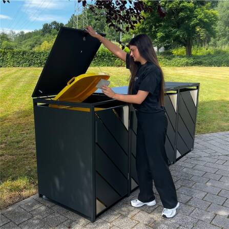 Metzler Mülltonnenbox mit Edelstahl Akzenten | 4er | 240l | Anthrazit | mit Sichtstreifen | rostfrei & massiv