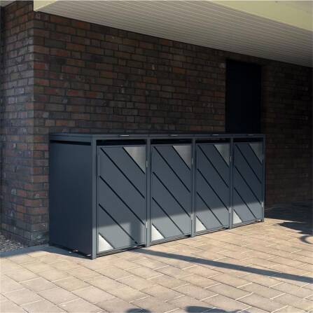 Metzler Mülltonnenbox mit Edelstahl Akzenten | 4er | 240l | Anthrazit | mit Sichtstreifen | rostfrei & massiv