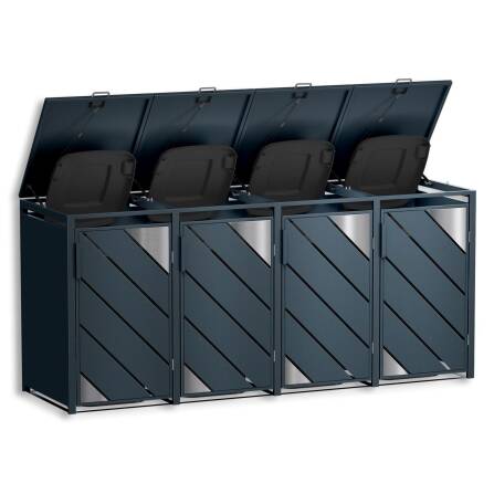 Metzler Mülltonnenbox mit Edelstahl Akzenten | 4er | 240l | Anthrazit | mit Sichtstreifen | rostfrei & massiv