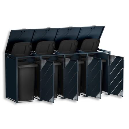 Metzler Mülltonnenbox mit Edelstahl Akzenten | 4er | 240l | Anthrazit | mit Sichtstreifen | rostfrei & massiv