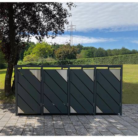 Metzler Mülltonnenbox mit Edelstahl Akzenten | 4er | 240l | Anthrazit | mit Sichtstreifen | rostfrei & massiv