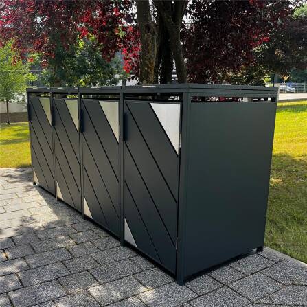 Metzler Mülltonnenbox mit Edelstahl Akzenten | 4er | 240l | Anthrazit | mit Sichtstreifen | rostfrei & massiv