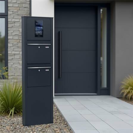 Metzler Standbriefkasten mit Video-Türsprechanlage für Zweifamilienhaus SDM10 | Touch-Display | Anthrazit RAL7016