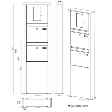 Metzler Standbriefkasten mit Video-Türsprechanlage für Zweifamilienhaus SDM10 | Touch-Display | Anthrazit RAL7016