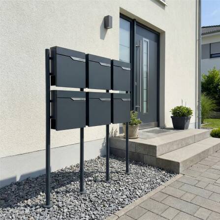 Metzler Standbriefkasten Mehrfamilienhaus in RAL 7016 Anthrazit | 6er | personalisiert mit Gravur