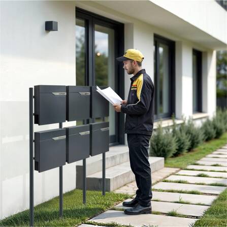 Metzler Standbriefkasten Mehrfamilienhaus in RAL 7016 Anthrazit | 6er | personalisiert mit Gravur