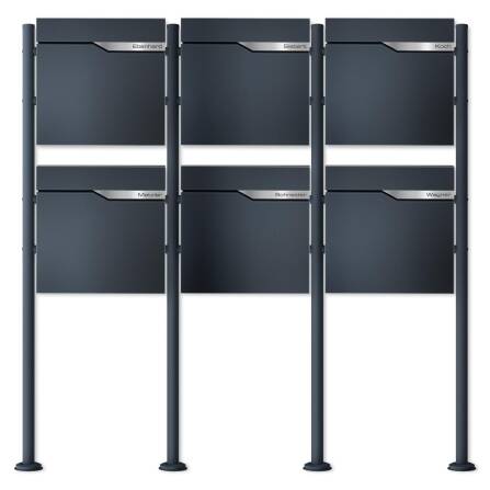 Metzler Standbriefkasten Mehrfamilienhaus in RAL 7016 Anthrazit | 6er | personalisiert mit Gravur