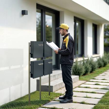 Metzler Standbriefkasten Mehrfamilienhaus in RAL 7016 Anthrazit | 4er | personalisiert mit Gravur