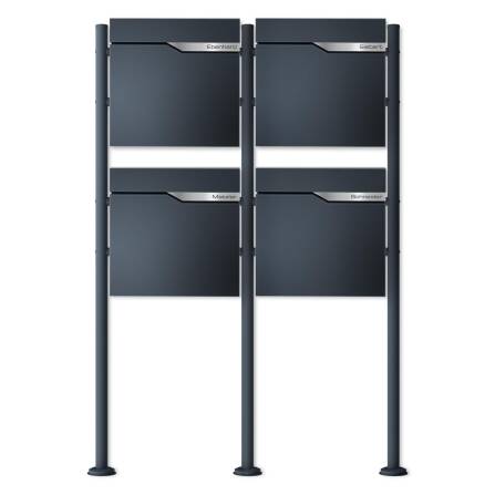 Metzler Standbriefkasten Mehrfamilienhaus in RAL 7016 Anthrazit | 4er | personalisiert mit Gravur