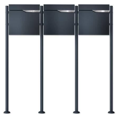 Metzler Standbriefkasten Mehrfamilienhaus in RAL 7016 Anthrazit | 3er | personalisiert mit Gravur