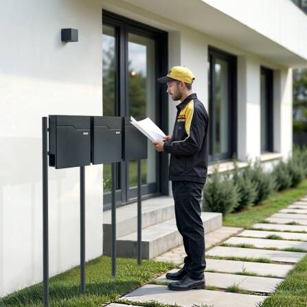 Metzler Standbriefkasten | 3er | Mit austauschbarem Namensschild | Anthrazit