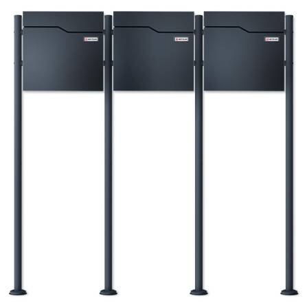 Metzler Standbriefkasten | 3er | Mit austauschbarem Namensschild | Anthrazit