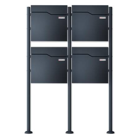 Metzler Standbriefkasten | 4er vertikal | Mit austauschbarem Namensschild | Anthrazit