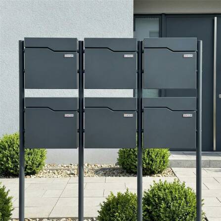 Metzler Standbriefkasten | 6er vertikal | Mit austauschbarem Namensschild | Anthrazit