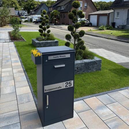 Metzler Blumenkasten für Paketbox Modellreihe Bispo | RAL 7016 Anthrazit