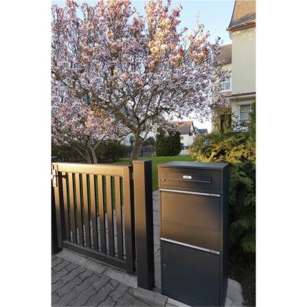 Metzler Paketbox mit austauschbarem Namensschild | Anthrazit | für Pakete bis zur Größe M  | Bispo RE