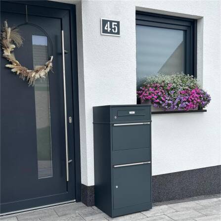 Metzler Paketbox mit austauschbarem Namensschild | Anthrazit | für Pakete bis zur Größe M  | Bispo RE