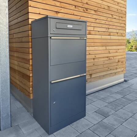 Metzler Paketbox mit austauschbarem Namensschild | Anthrazit | für Pakete bis zur Größe M  | Bispo RE