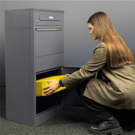 Metzler Boîte à colis avec plaque de nom échhangeable | Gris |  pour colis jusquà taille M | Bispo RE