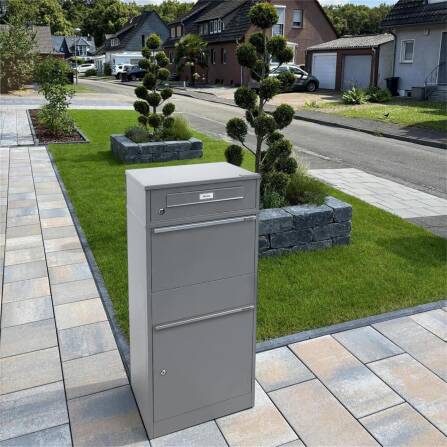 Metzler Boîte à colis avec plaque de nom échhangeable | Gris |  pour colis jusquà taille M | Bispo RE