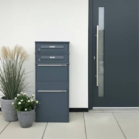Metzler Paketbox mit 2 Briefkästen mit austauschbaren Namensschildern | für Pakete bis zur Größe M | Bispo RE