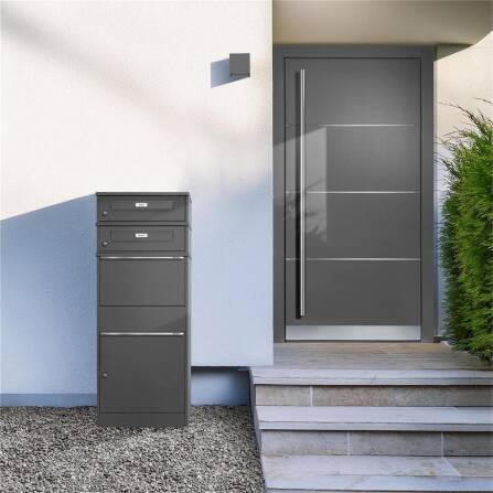 Metzler Paketbox mit 2 Briefkästen mit austauschbaren Namensschildern | Eisenglimmer | für Pakete bis zur Größe M | Bispo RE