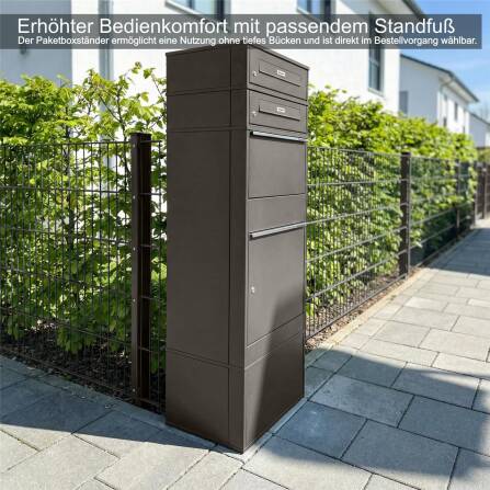 Metzler Paketbox mit 2 Briefkästen mit austauschbaren Namensschildern | Eisenglimmer | für Pakete bis zur Größe M | Bispo RE