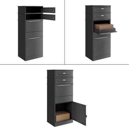 Metzler Paketbox mit 2 Briefkästen mit austauschbaren Namensschildern | Eisenglimmer | für Pakete bis zur Größe M | Bispo RE