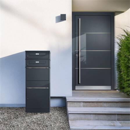 Metzler Paketbox mit 2 Briefkästen mit austauschbaren Namensschildern | Anthrazit | für Pakete bis zur Größe M | Bispo RE
