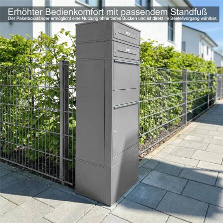 Metzler Paketbox mit 2 Briefkästen mit austauschbaren Namensschildern | für Pakete bis zur Größe M | Grau | Bispo RE