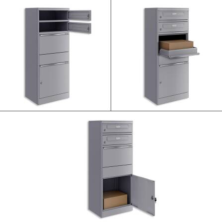 Metzler Paketbox mit 2 Briefkästen mit austauschbaren Namensschildern | für Pakete bis zur Größe M | Grau | Bispo RE