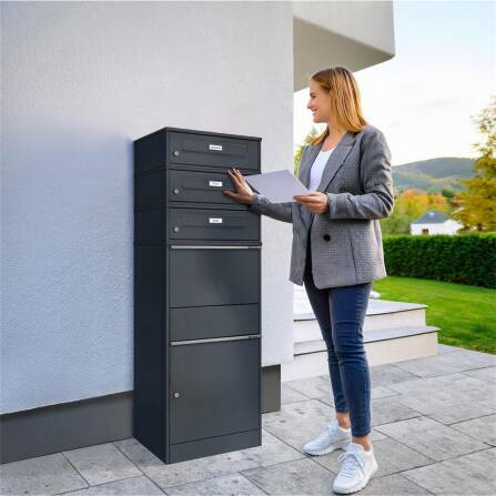 Metzler Paketbox mit 3 Briefkästen mit austauschbaren Namensschildern | für Pakete bis zur Größe M | Bispo RE