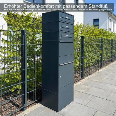 Metzler Paketbox mit 3 Briefkästen mit austauschbaren Namensschildern | für Pakete bis zur Größe M | Bispo RE