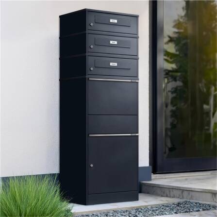 Metzler cassetta per pacchi | triplo sportello per lettere | con targhette nominative intercambiabili | Antracite | per pacchi fino alla dimensione M | Bispo RE