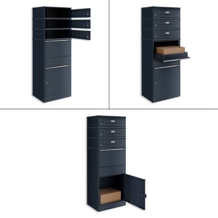 Metzler cassetta per pacchi | triplo sportello per lettere | con targhette nominative intercambiabili | Antracite | per pacchi fino alla dimensione M | Bispo RE