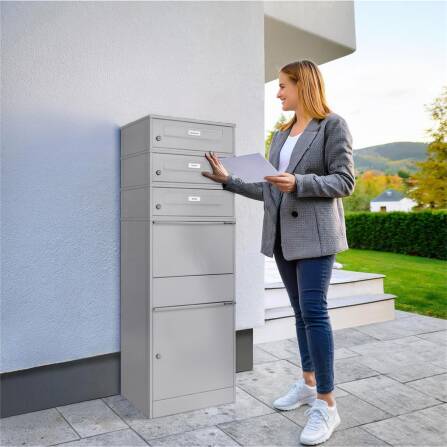 Metzler Cassetta per pacchi | triplo inserimento lettere | con etichette con nomi intercambiabili | Grigio | per pacchi fino alla grandezza M | Bispo RE