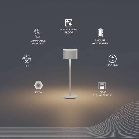 Akkuleuchte | Serino | Warmweiß | Mit Dimmfunktion | Sandfarbig