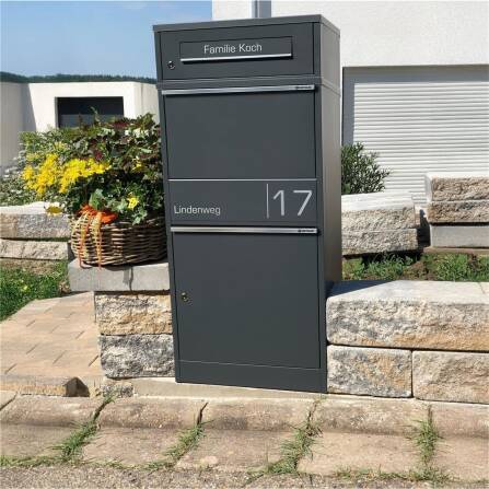 Metzler Paketbox mit Briefkasten | personalisiert mit Gravur | Edelstahl-Namensschild | mit Briefeinwurf | Taren