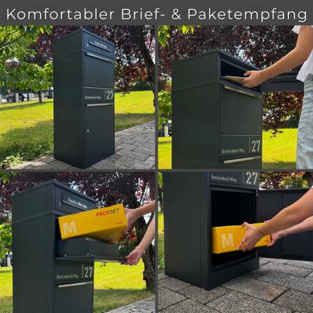 Metzler Paketbox mit Briefkasten | personalisiert mit Gravur | Edelstahl-Namensschild | mit Briefeinwurf | Taren