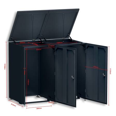 Metzler Mülltonnenbox | 2er | 240l | aus Aluminium | rostfrei & massiv | Anthrazit RAL 7016