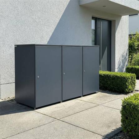 Metzler Mülltonnenbox | 3er | 240l | aus Aluminium | rostfrei & massiv | Anthrazit RAL 7016