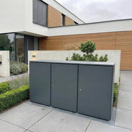 Metzler Mülltonnenbox | 3er | 240l | aus Aluminium | rostfrei & massiv | Anthrazit RAL 7016