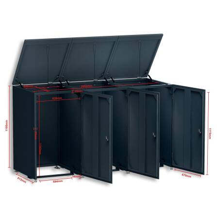 Metzler Mülltonnenbox | 3er | 240l | aus Aluminium | rostfrei & massiv | Anthrazit RAL 7016