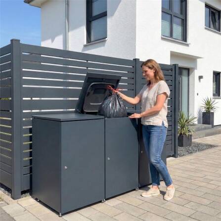 Metzler Mülltonnenbox | 3er | 240l | aus Aluminium | rostfrei & massiv | Anthrazit RAL 7016