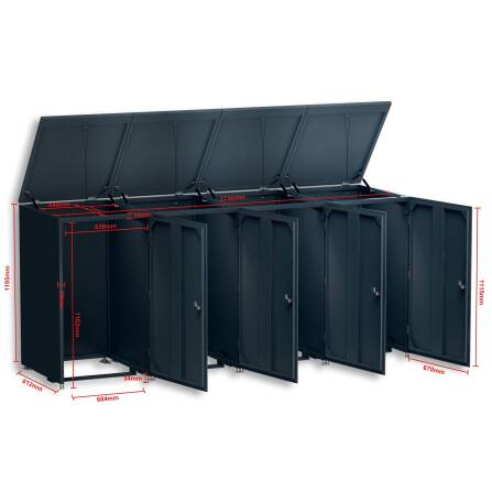 Metzler Mülltonnenbox | 4er | 240l | aus Aluminium | rostfrei & massiv | Anthrazit RAL 7016