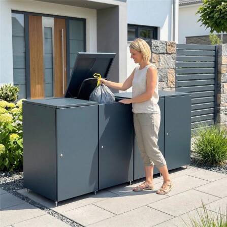 Metzler Mülltonnenbox | 4er | 240l | aus Aluminium | rostfrei & massiv | Anthrazit RAL 7016