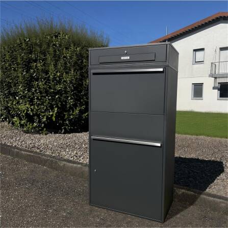 Metzler Paketbox XL mit Briefkasten | Mit austauschbarem Namensschild | Anthrazit | Bispo Max RE