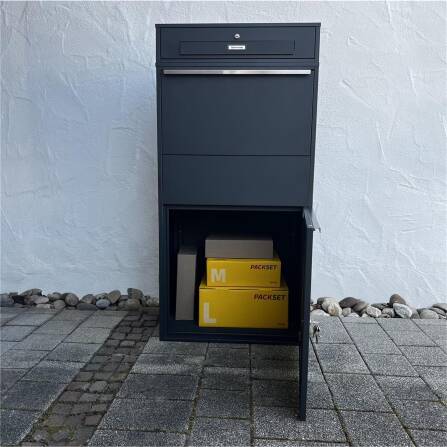 Metzler Paketbox XL mit Briefkasten | Mit austauschbarem Namensschild | Anthrazit | Bispo Max RE