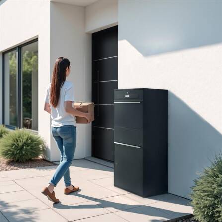 Metzler Paketbox XL mit Briefkasten | Mit austauschbarem Namensschild | Anthrazit | Bispo Max RE